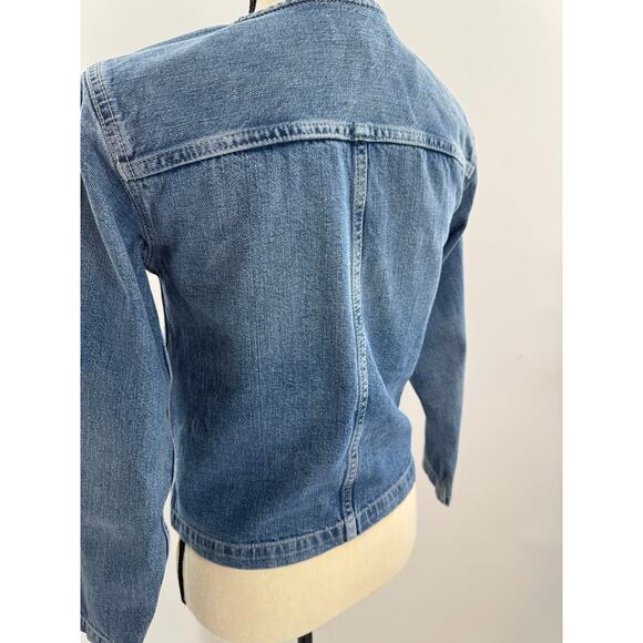 Madewell Denim Crop Jacket Band Collar Blue Jean Chambray Top XS NEW - Picture 5 of 11